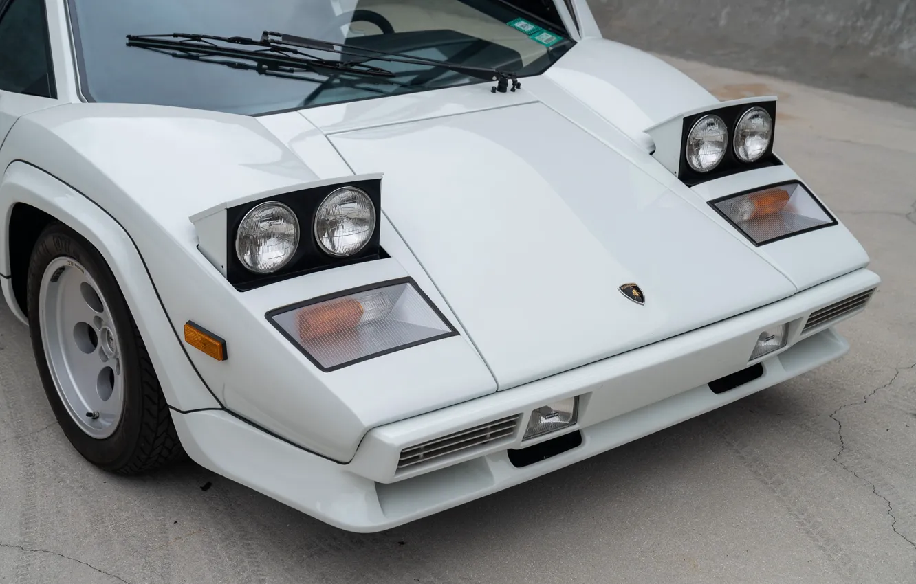 Photo wallpaper white, lights, Lamborghini, Lambo, Countach, Quattrovalvole, LP5000, Lamborghini Countach 5000QV