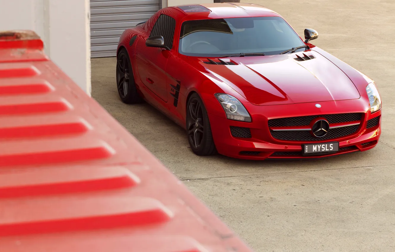 Photo wallpaper red, Mercedes, red, Mercedes, sls, amg, AMG, SLS