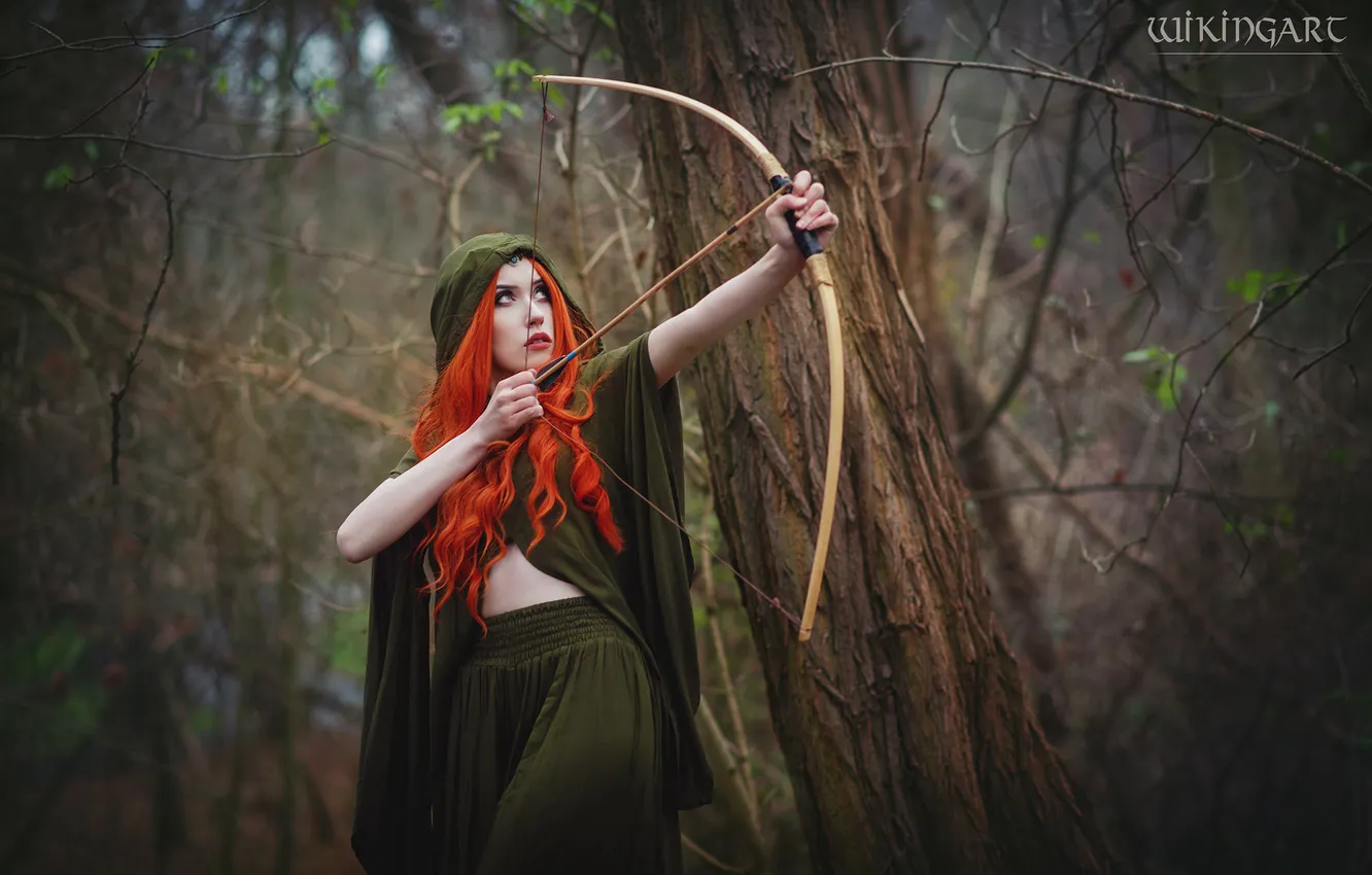 Photo wallpaper look, girl, nature, pose, makeup, dress, fantasy, outfit