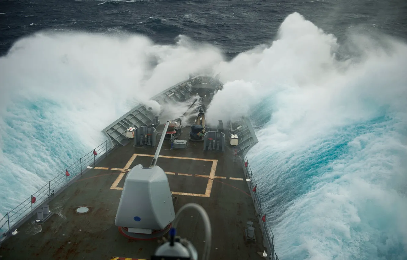 Photo wallpaper storm, the ocean, ship