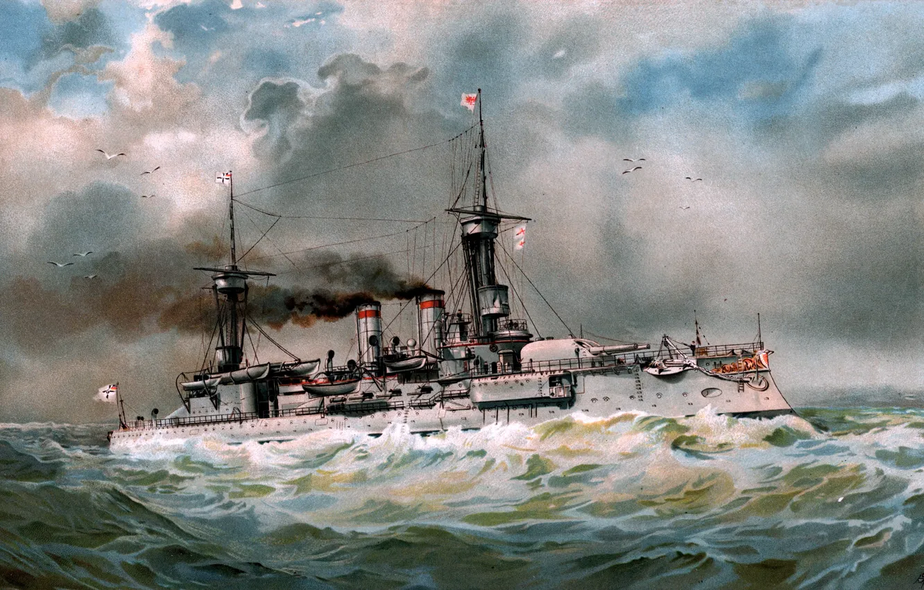 Photo wallpaper sea, wave, figure, Germany, ship of the line, Ships of the line, 1902, тип Brandenburg