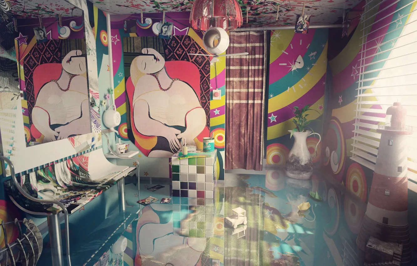 Photo wallpaper design, items, the room, furnished, Surreal interior