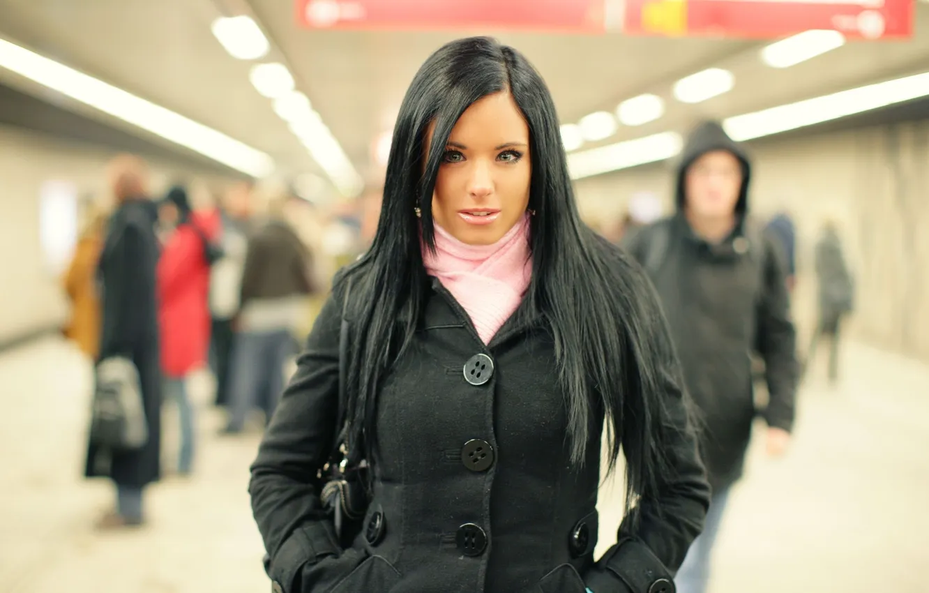 Photo wallpaper eyes, brunette, coat