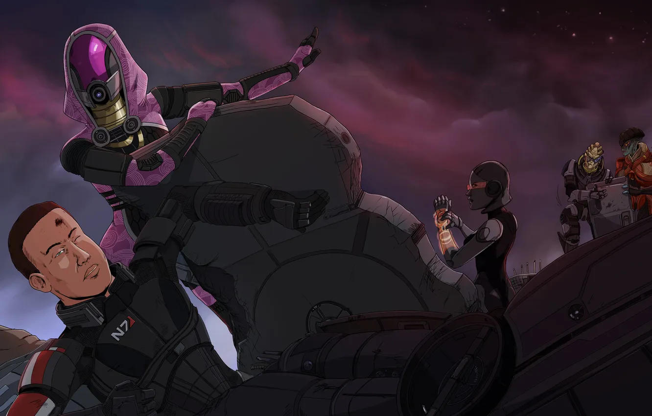 Photo wallpaper mass effect, Shepard, Garrus, edi, Tali Zora