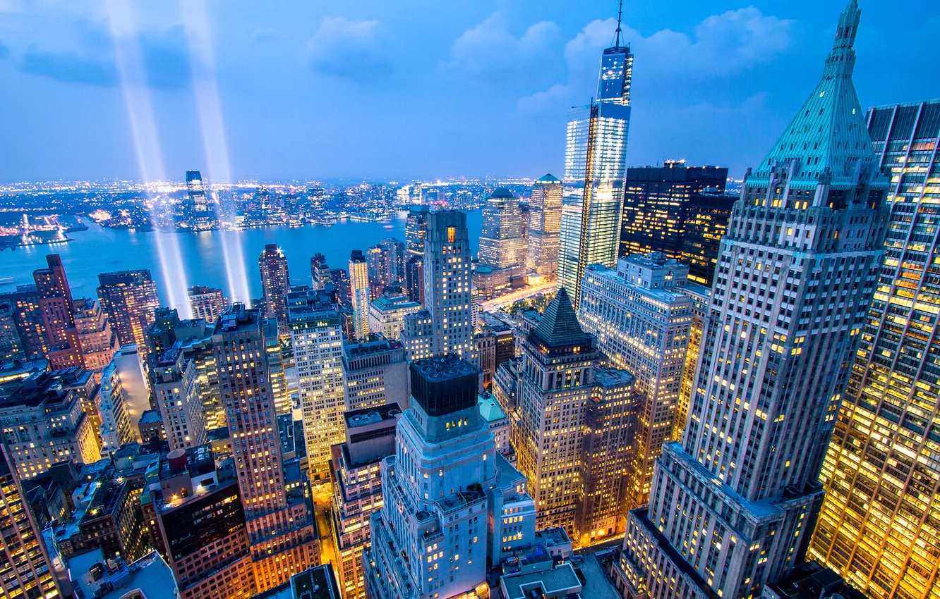 Photo wallpaper light, the city, lights, building, home, New York, skyscrapers, the evening