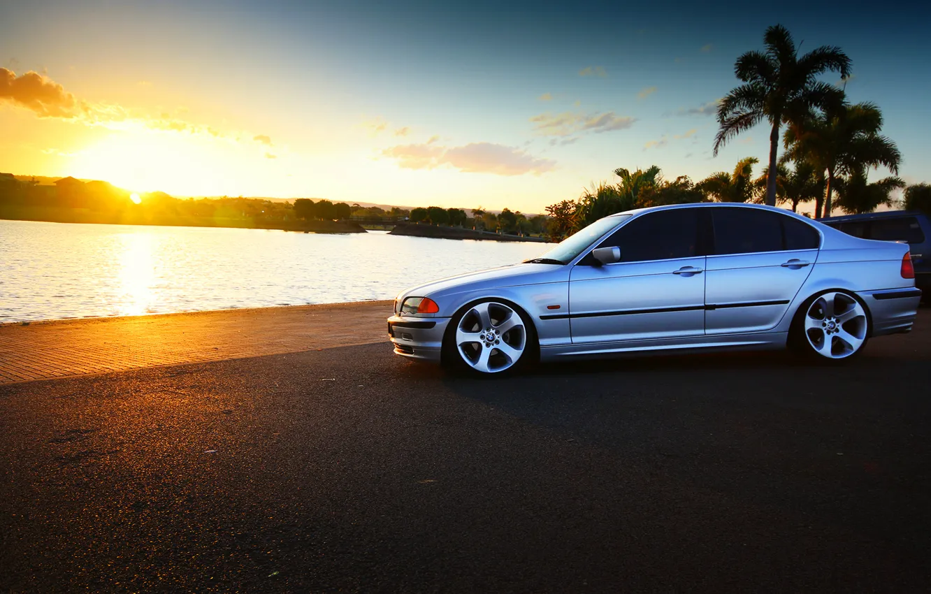 Photo wallpaper sunset, BMW, BMW, profile, side, E46, The 3 series