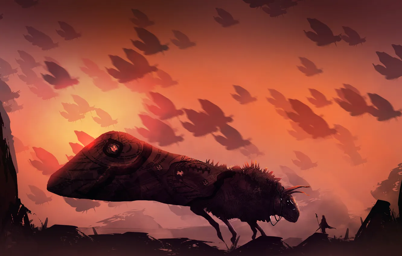 Photo wallpaper landscape, figure, art, insect, moth, landscapes, digital art, TacoSauceNinja