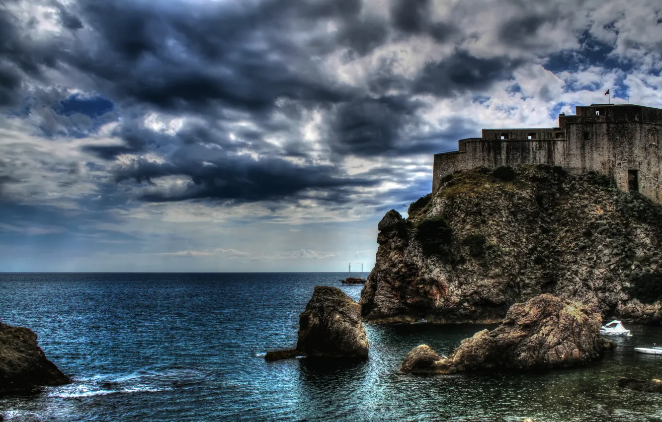 Photo wallpaper sea, panorama, fortress, sea, Croatia, Croatia, Dubrovnik, Dubrovnik