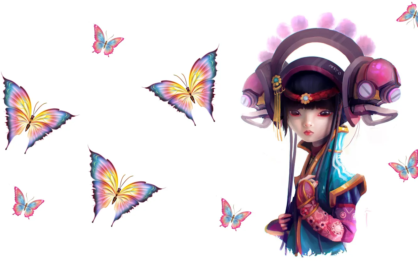 Photo wallpaper butterfly, fantasy, art, costume, girl, Daniel Orive, Etsuko project _ Behind the pixels Book