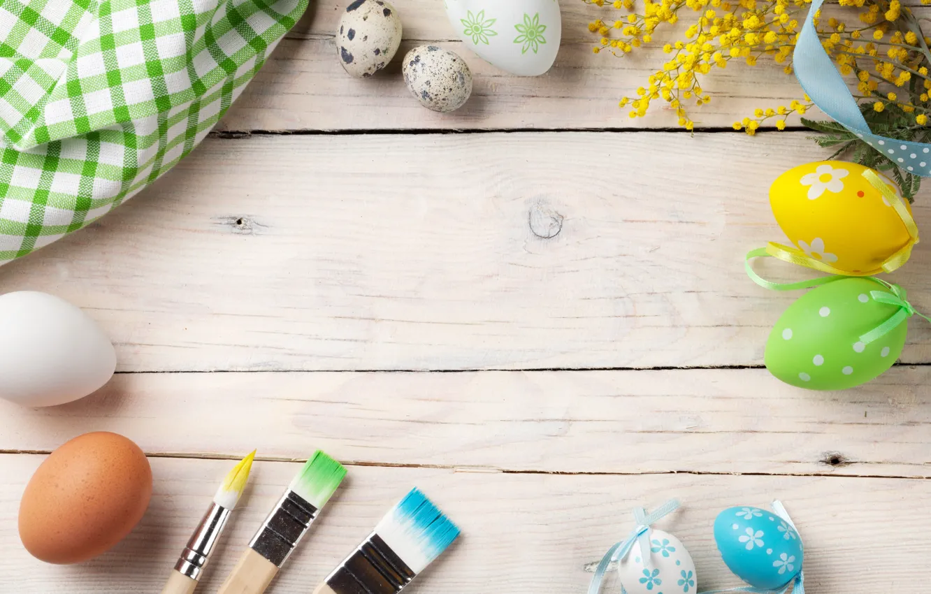 Photo wallpaper flowers, Easter, wood, spring, Easter, eggs, decoration, Happy