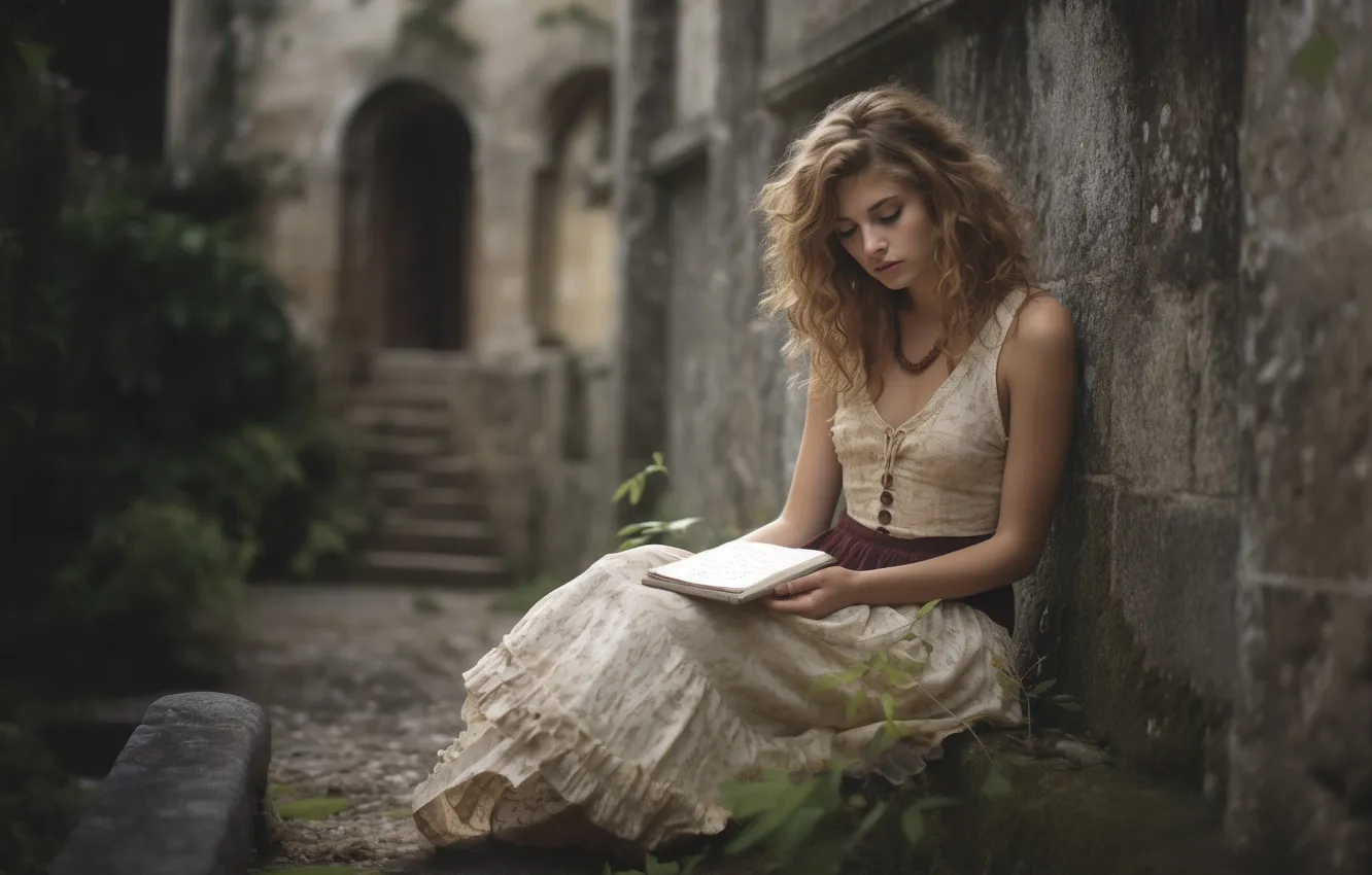 Photo wallpaper girl, nature, pose, AI art, neural network