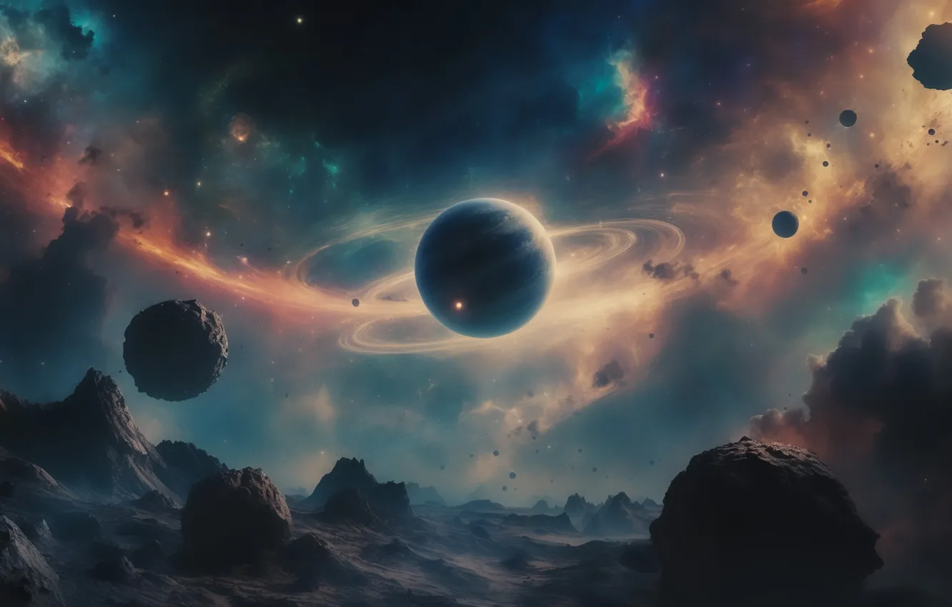 Photo wallpaper the sky, space, lights, fiction, the universe, planet, galaxy, AI art