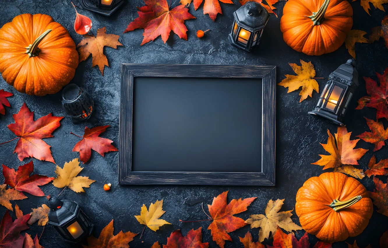 Photo wallpaper autumn, the dark background, holiday, frame, lights, pumpkin, Halloween, Halloween