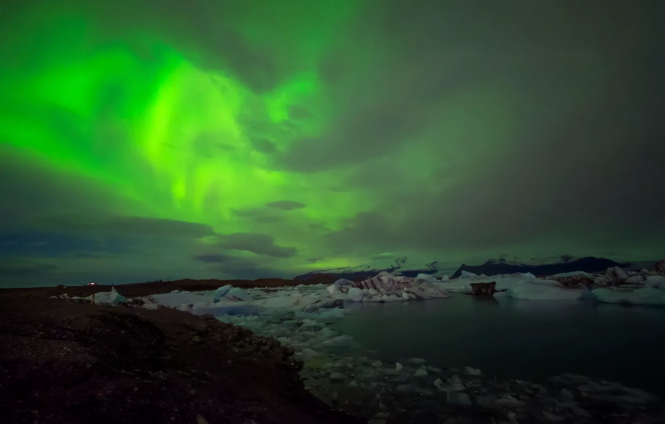 Photo wallpaper ice, Northern lights, Iceland