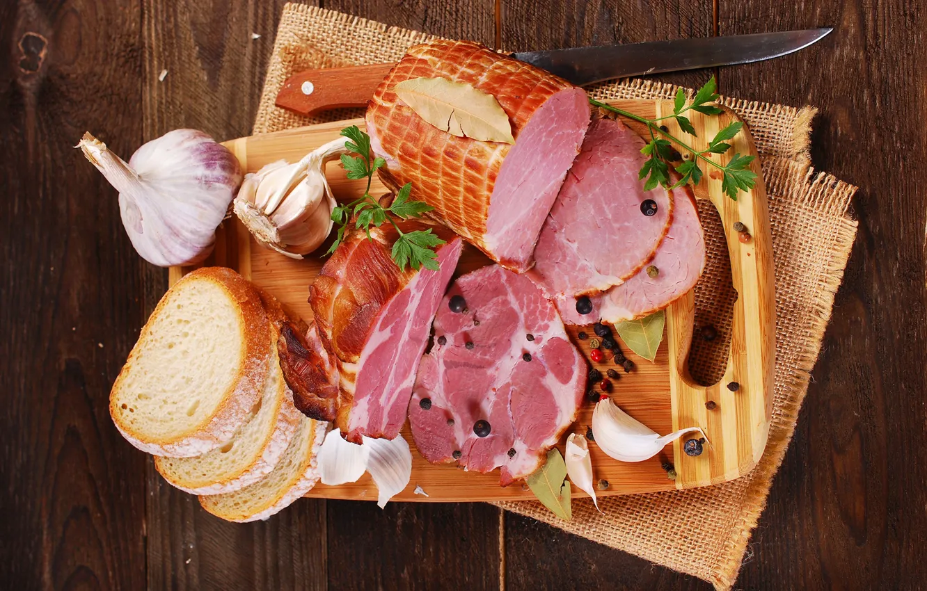 Photo wallpaper bread, meat, Board, ham