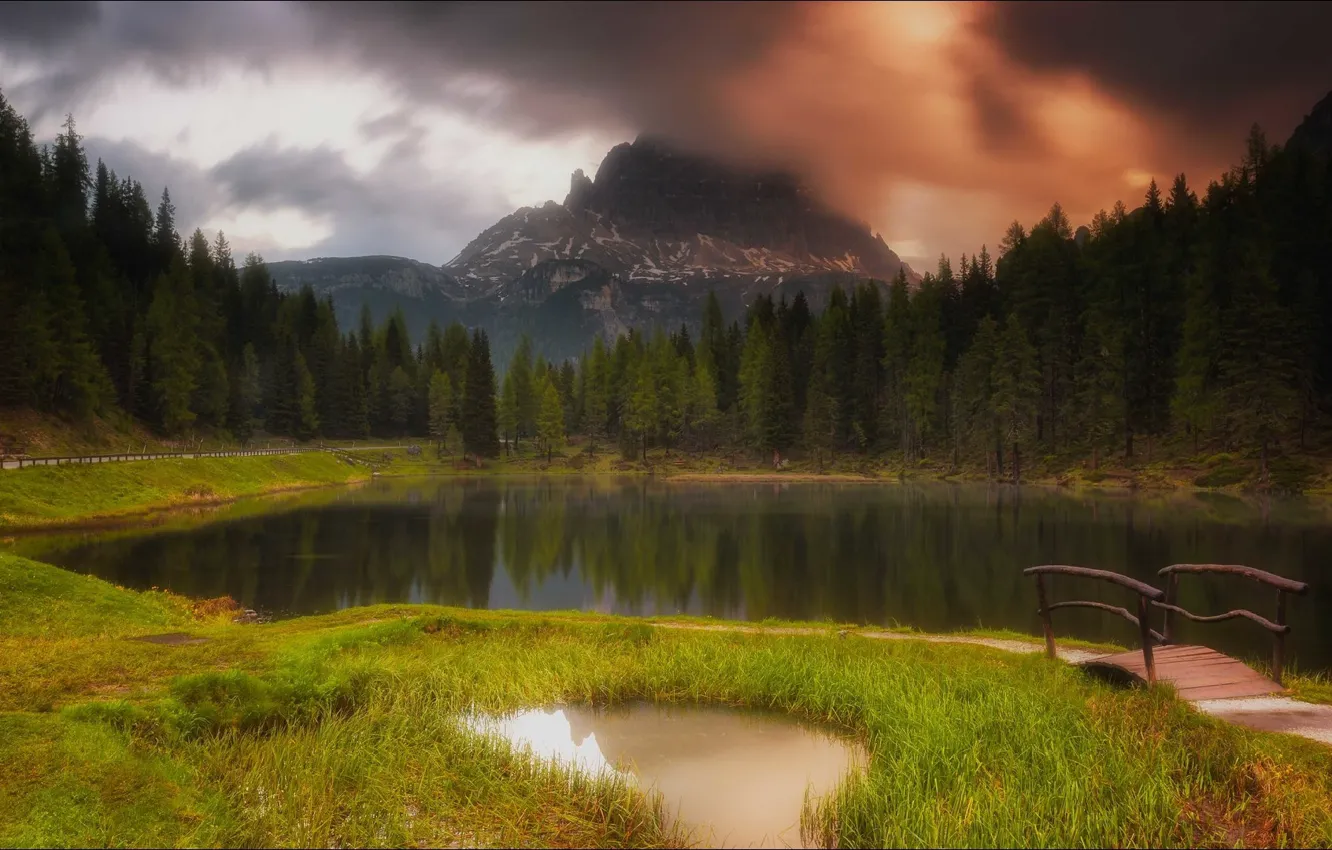 Photo wallpaper landscape, nature, lake, view, the bridge, landscape, nature, bridge