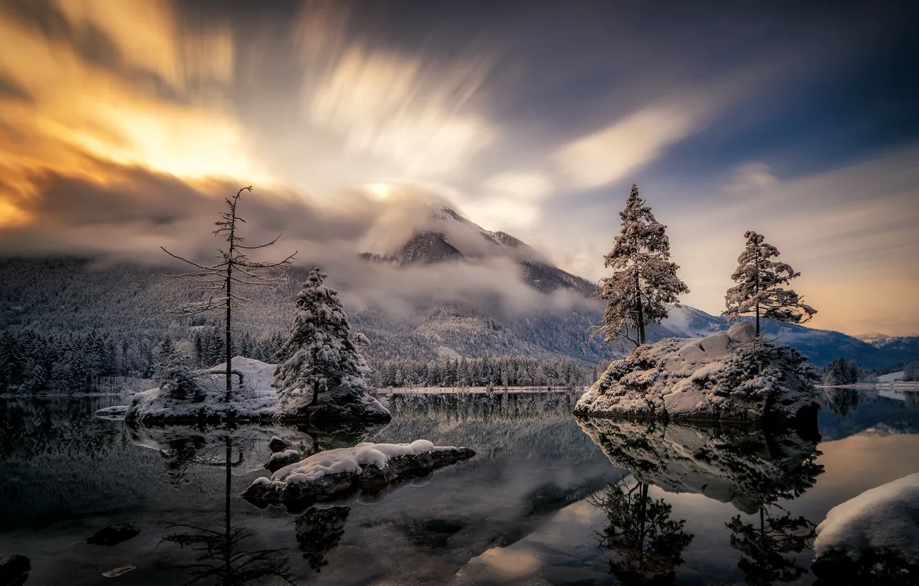 Photo wallpaper winter, the sky, landscape, mountains, nature, lake, beauty