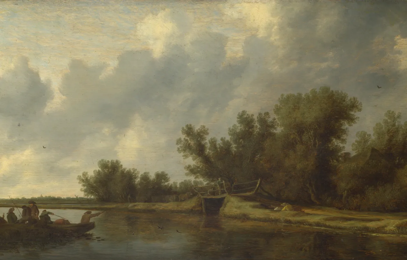 Photo wallpaper picture, Salomon van Ruysdael, Salomon van Ruisdael, River Landscape with Fishermen