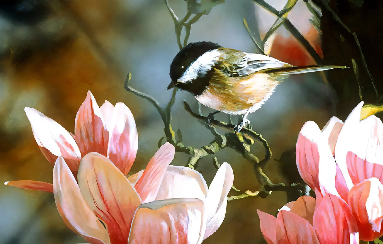 Photo wallpaper bird, bird, Magnolia, tit