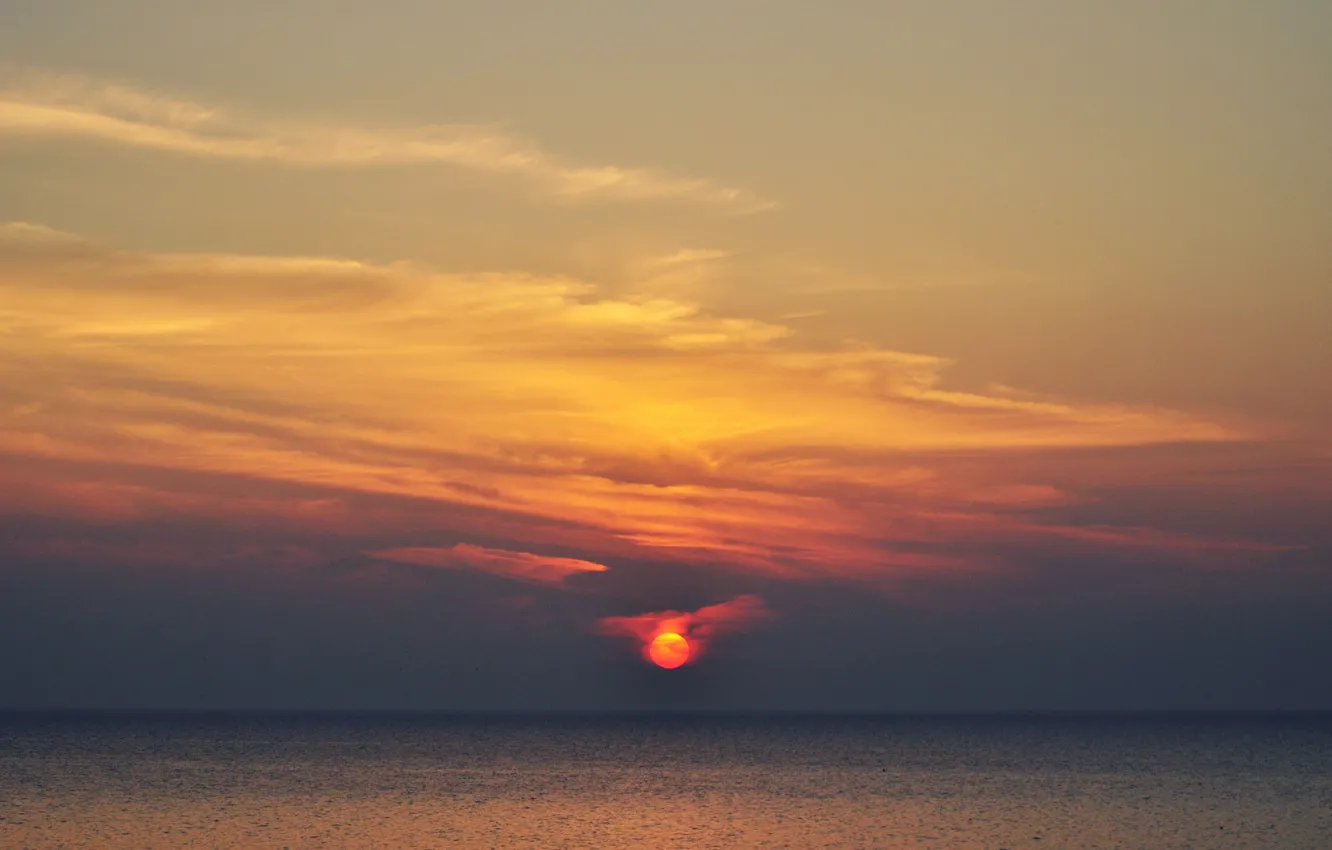 Photo wallpaper fireball, twilight, sky, sea, ocean, sunset, seascape, dusk