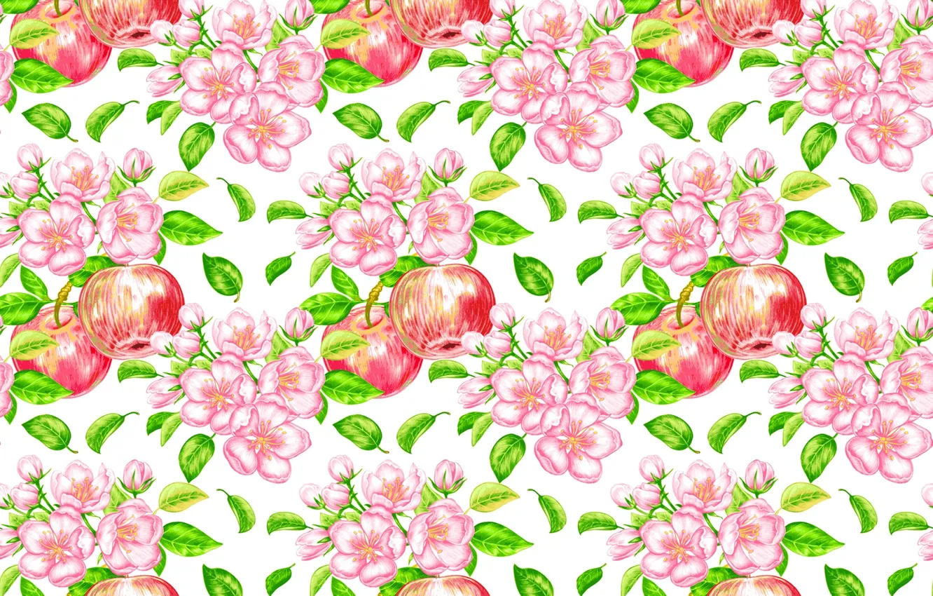 Photo wallpaper flowers, apples, fruit, fruit