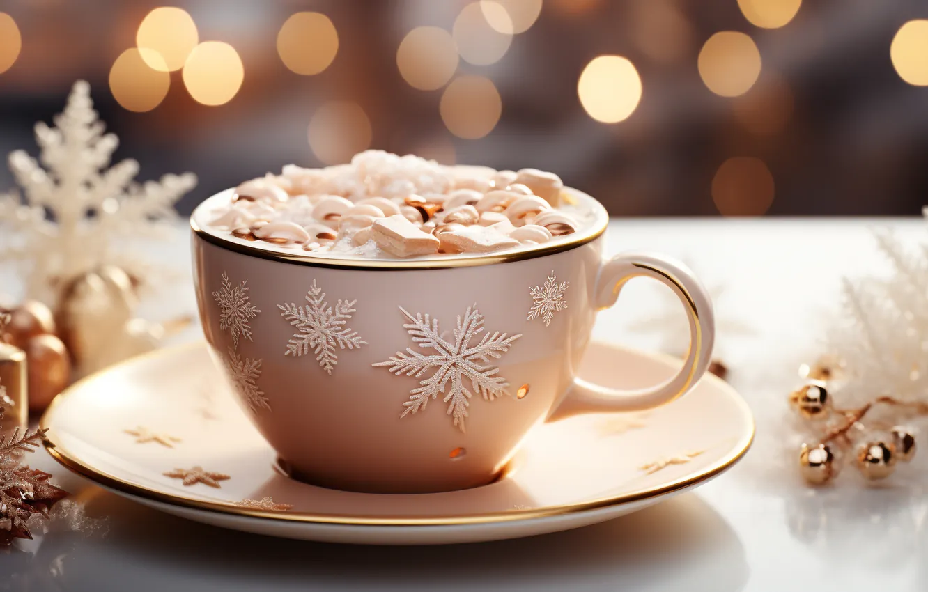 Photo wallpaper winter, snow, new year, Christmas, Christmas, winter, snow, cup