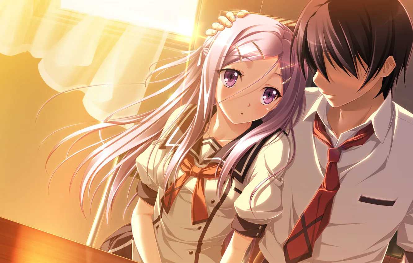 Photo wallpaper girl, the sun, window, pair, form, guy, school, game cg