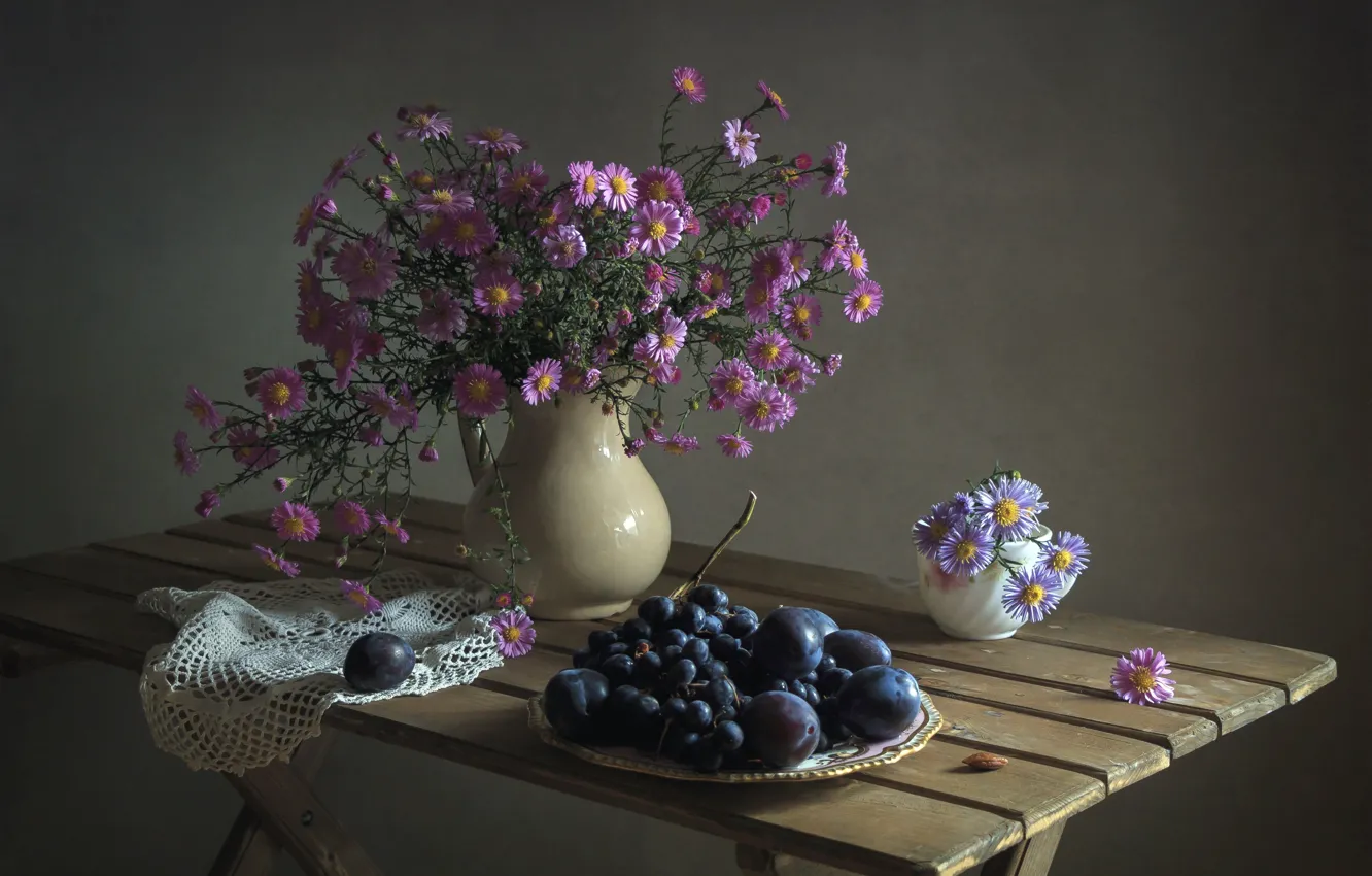 Photo wallpaper grapes, plum, asters