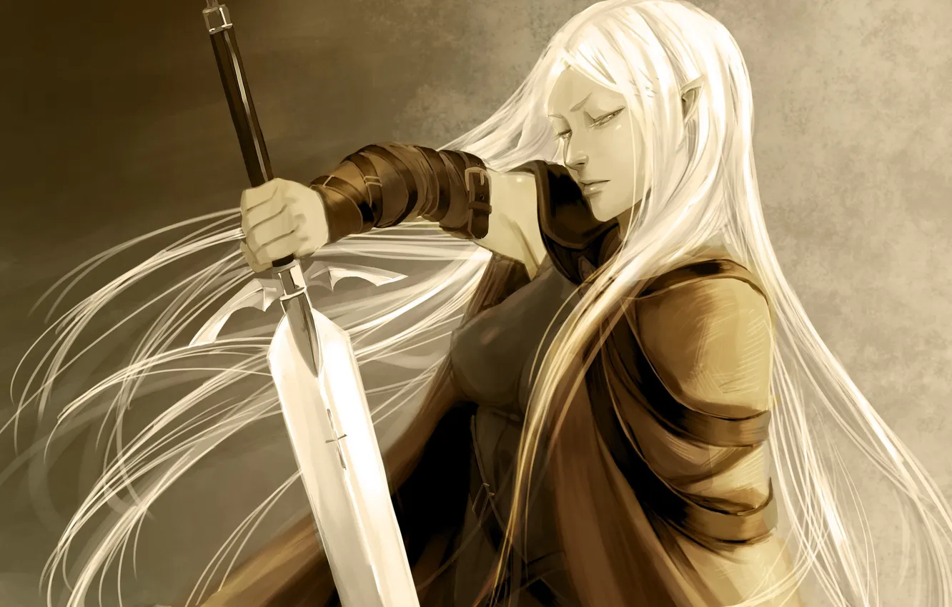 Photo wallpaper girl, weapons, sword, art, profile, Claymore, pekepeke0, irene