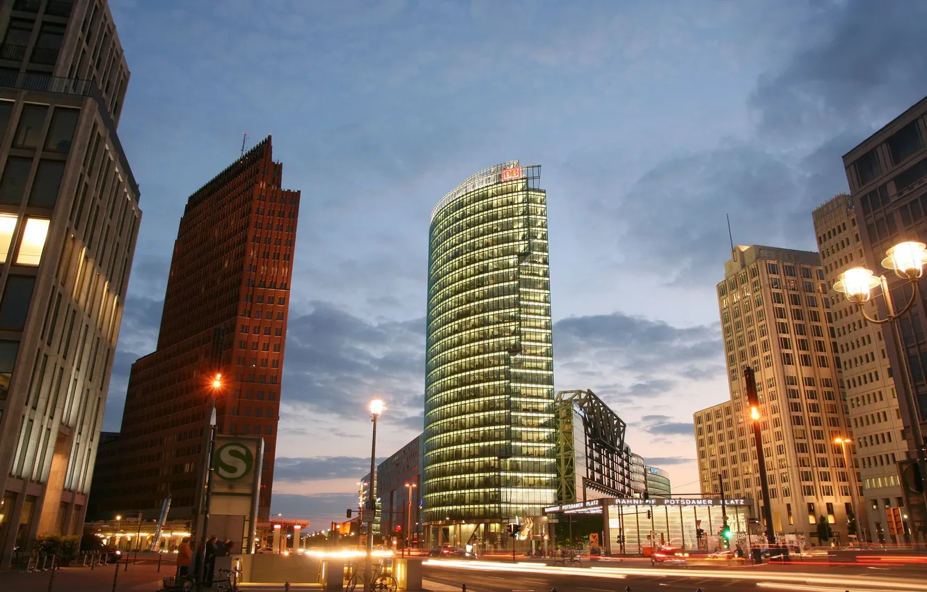 Photo wallpaper night, Germany, night, Berlin, Potsdamer Platz, Berlin Germany
