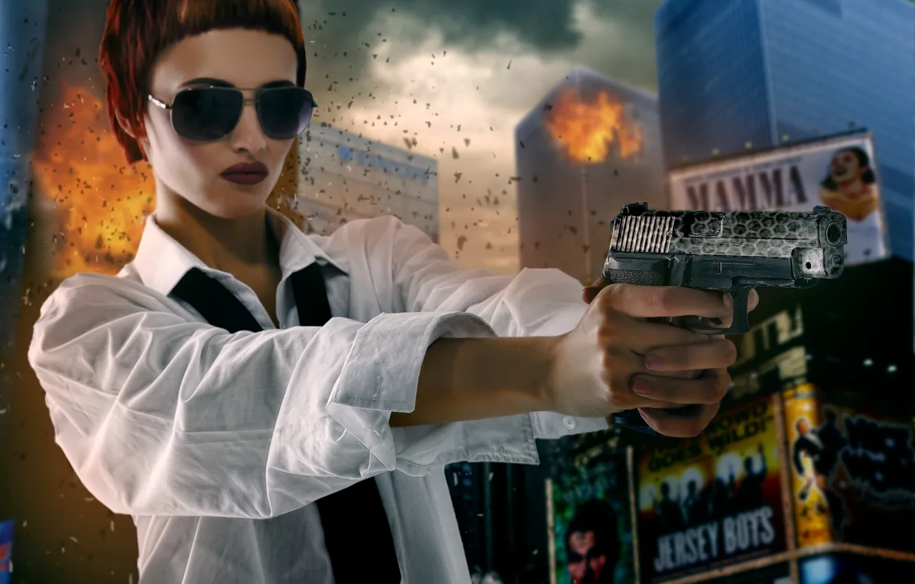 Photo wallpaper girl, gun, weapons