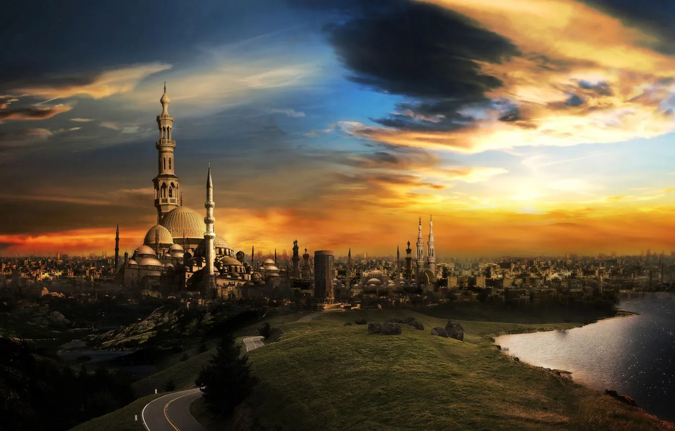 Photo wallpaper clouds, the city, the minaret, Cairo, Picturesque Landscape, The City of a Thousand minarets, Thousand …