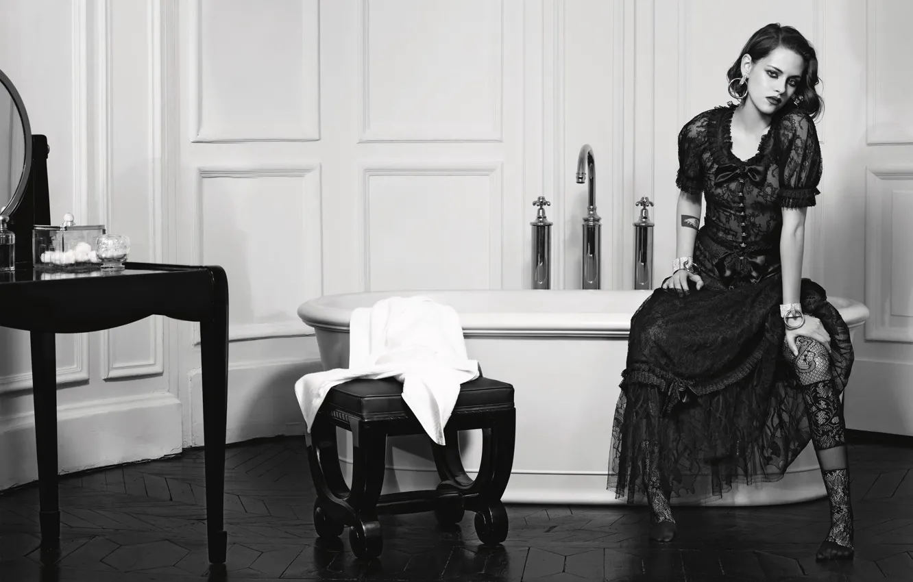 Photo wallpaper photo, model, stockings, makeup, dress, actress, mirror, brunette