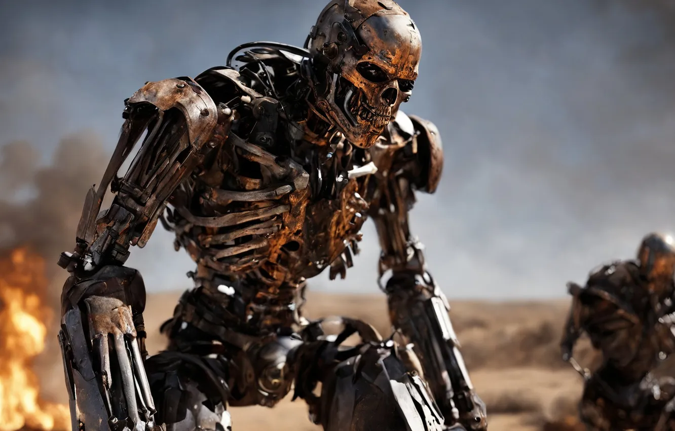 Photo wallpaper smoke, robot, terminator