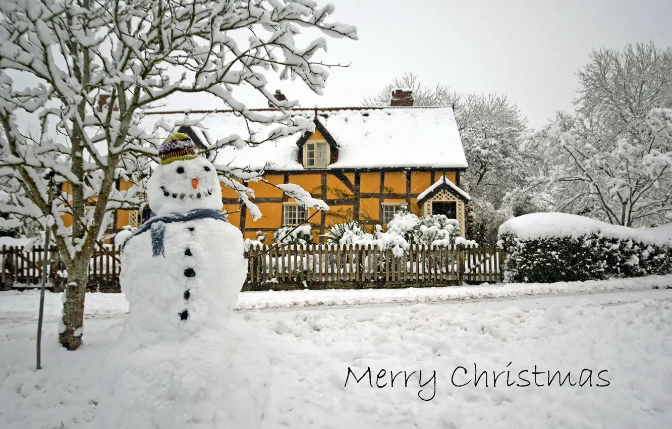 Photo wallpaper house, holiday, snowman