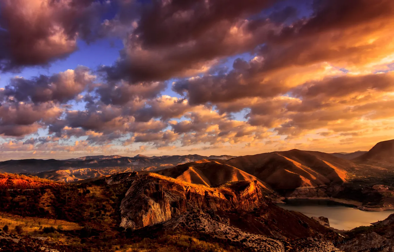 Photo wallpaper clouds, mountains, lake, morning, CA, USA, Sierra Nevada