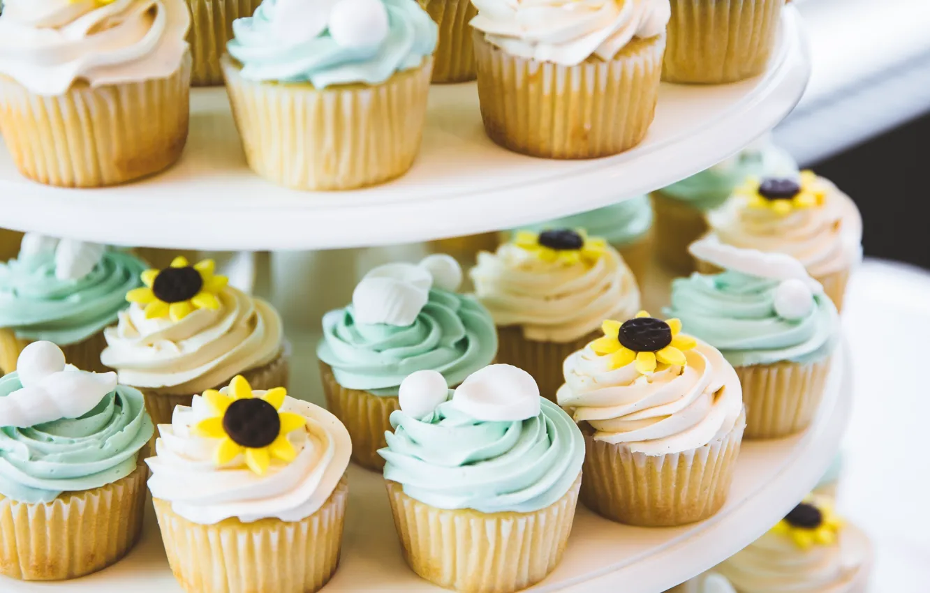 Photo wallpaper decoration, wedding, sweet, cupcakes