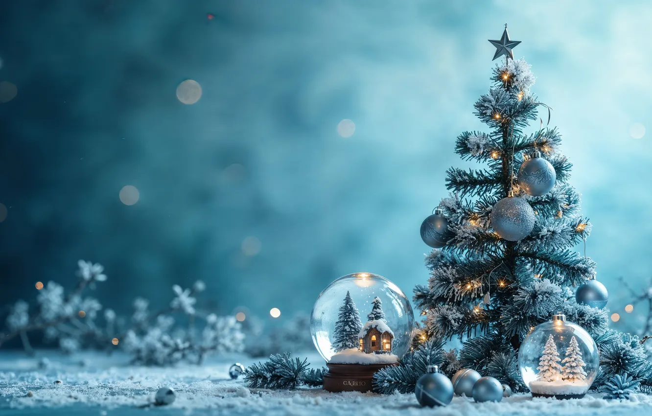 Photo wallpaper winter, snow, decoration, tree, new year, Christmas, Christmas, winter