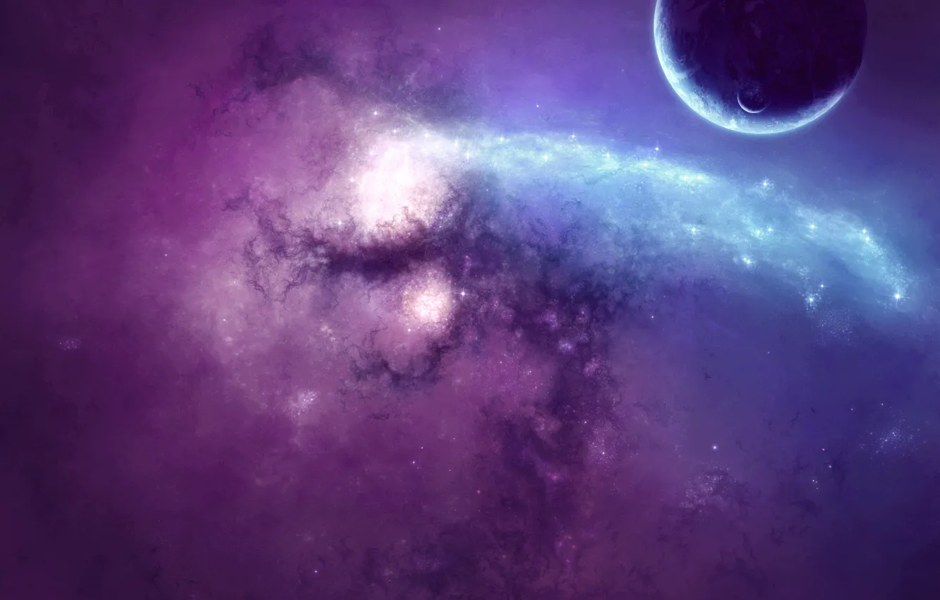 Photo wallpaper stars, nebula, planet, satellite, glow