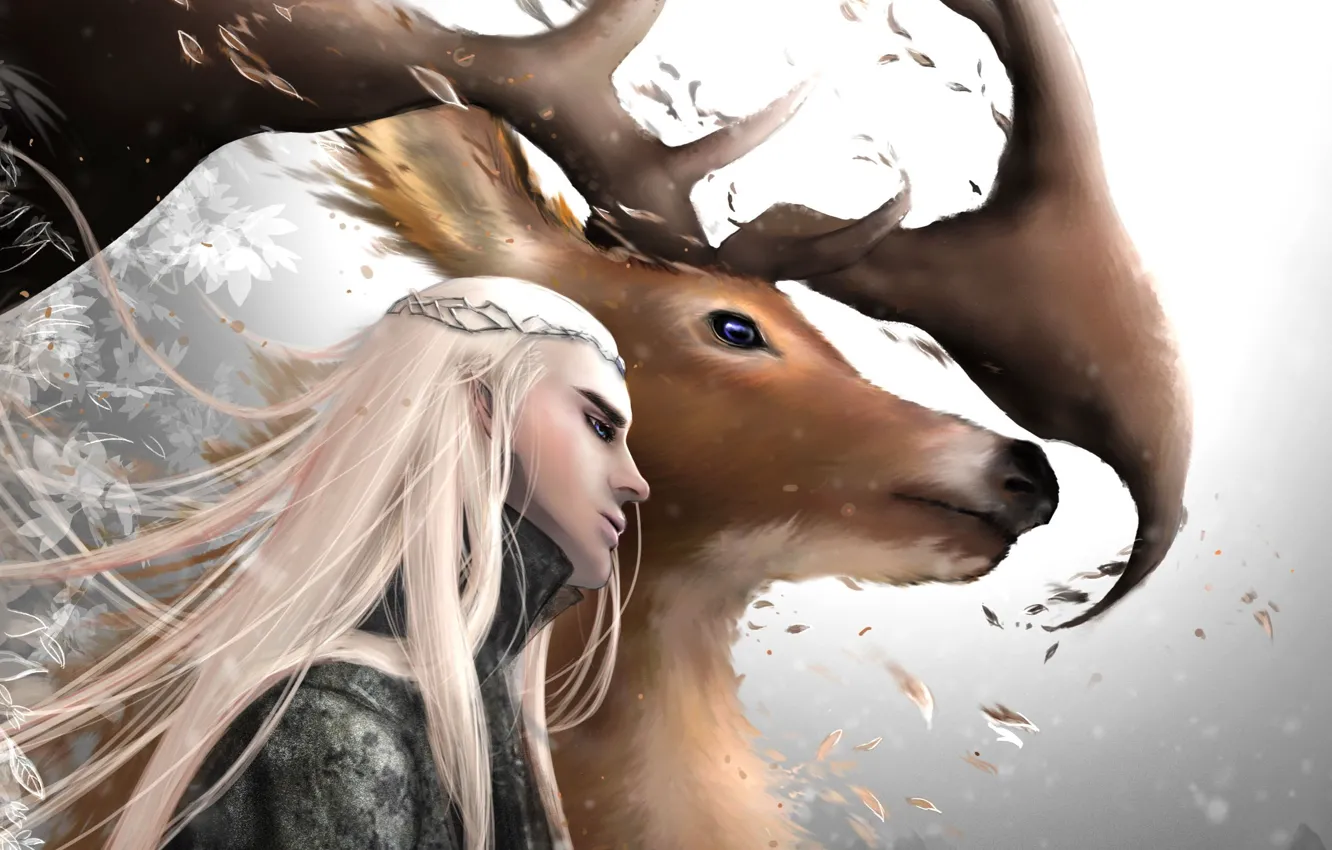 Photo wallpaper deer, art, horns, male, The Hobbit, Thranduil, neptunesteven