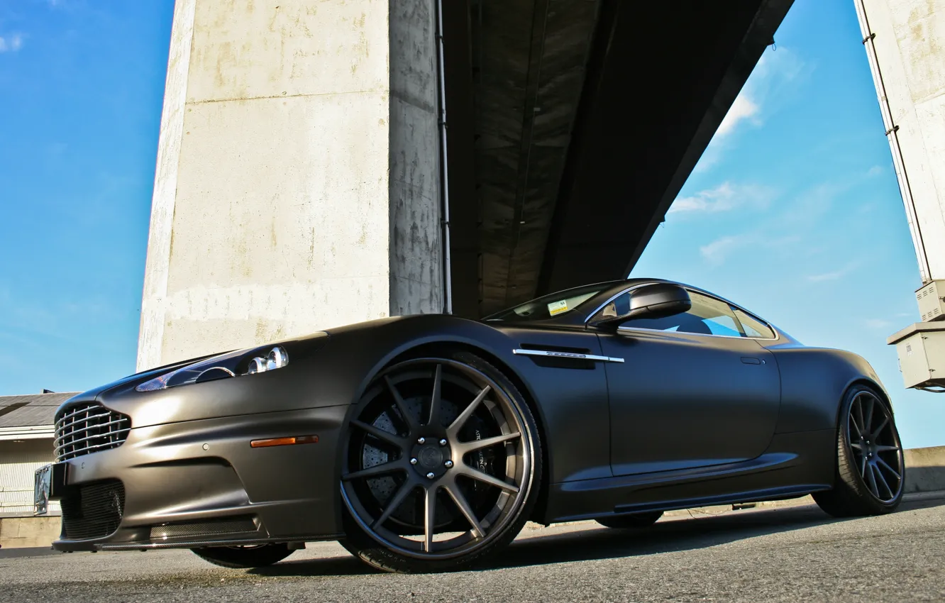 Photo wallpaper black, Aston Martin, DBS, Matt, front view, columns, Aston Martin, matte black