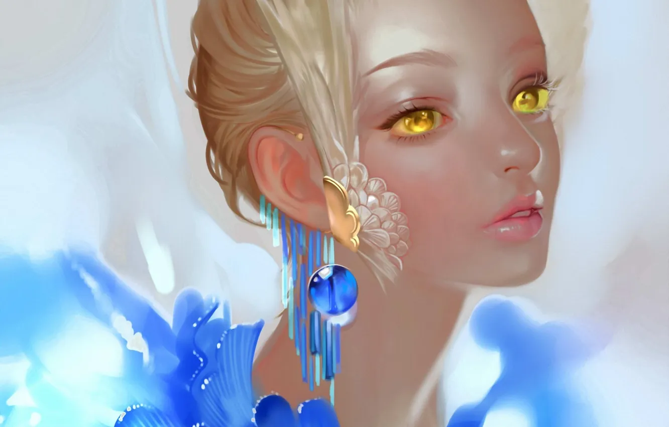 Photo wallpaper girl, flowers, earrings, art, airspace