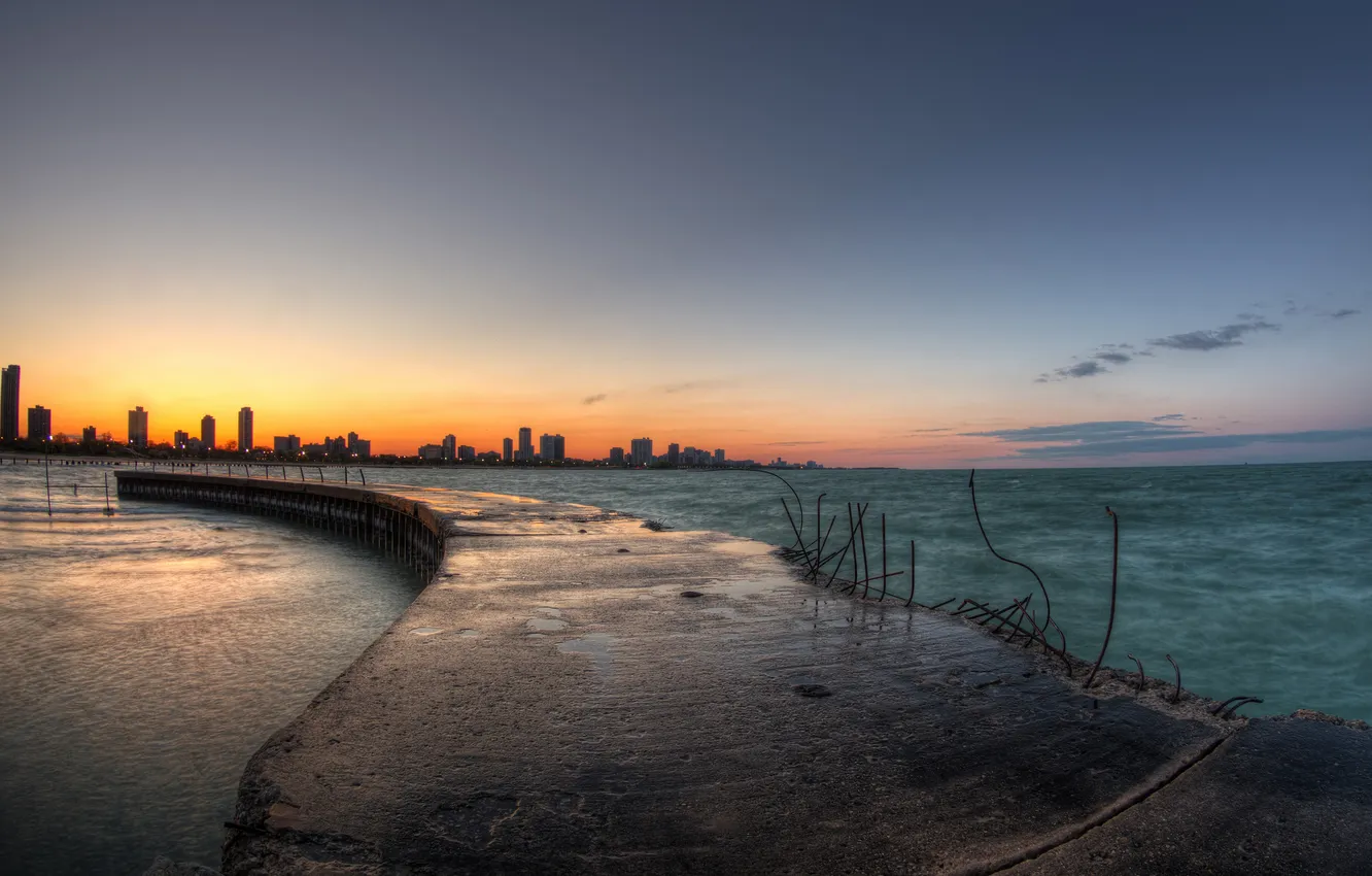Photo wallpaper sunset, the city, the evening, horizon, Chicago, pierce, Illinois