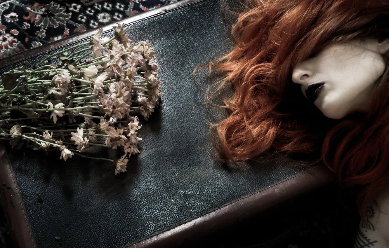 Photo wallpaper girl, flowers, background