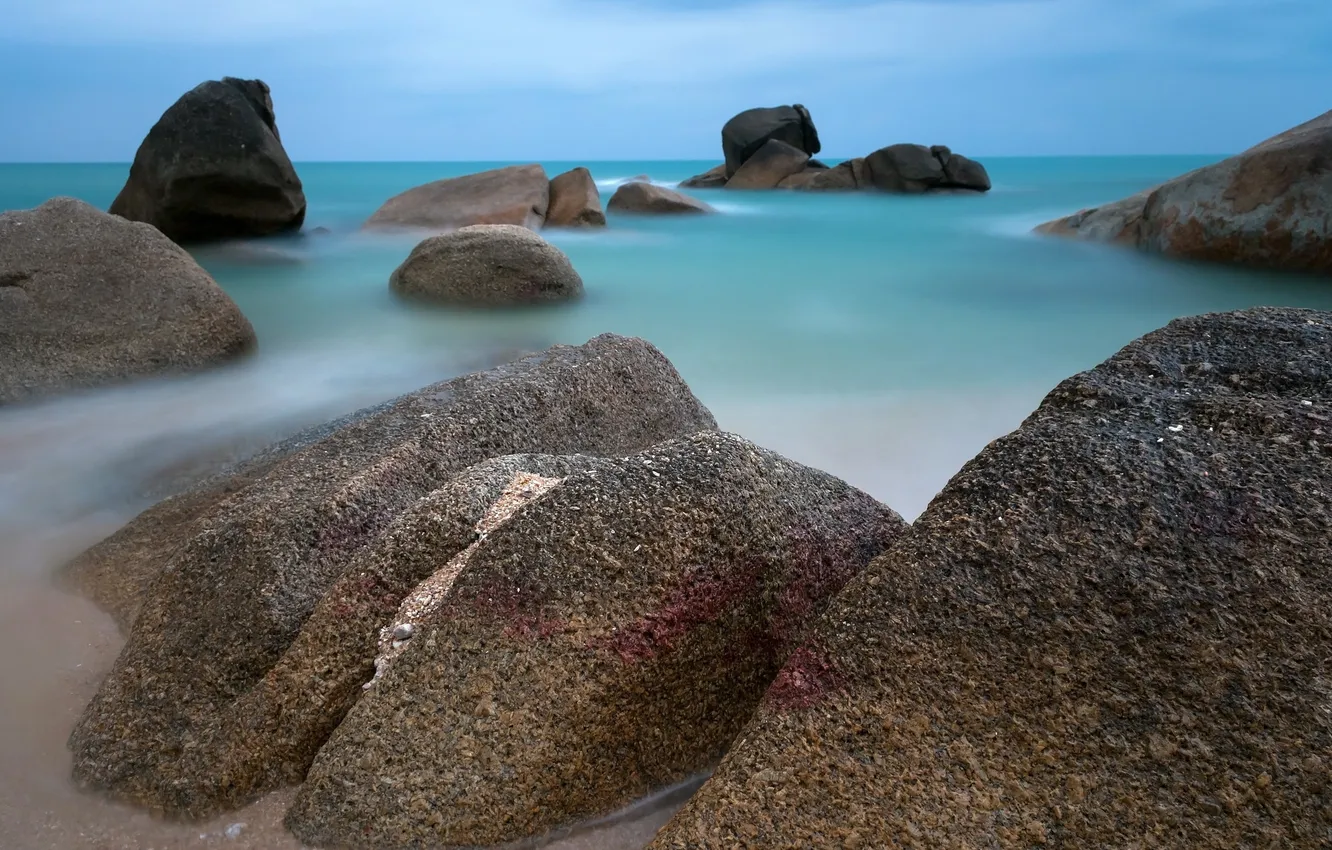 Photo wallpaper sea, landscape, stones
