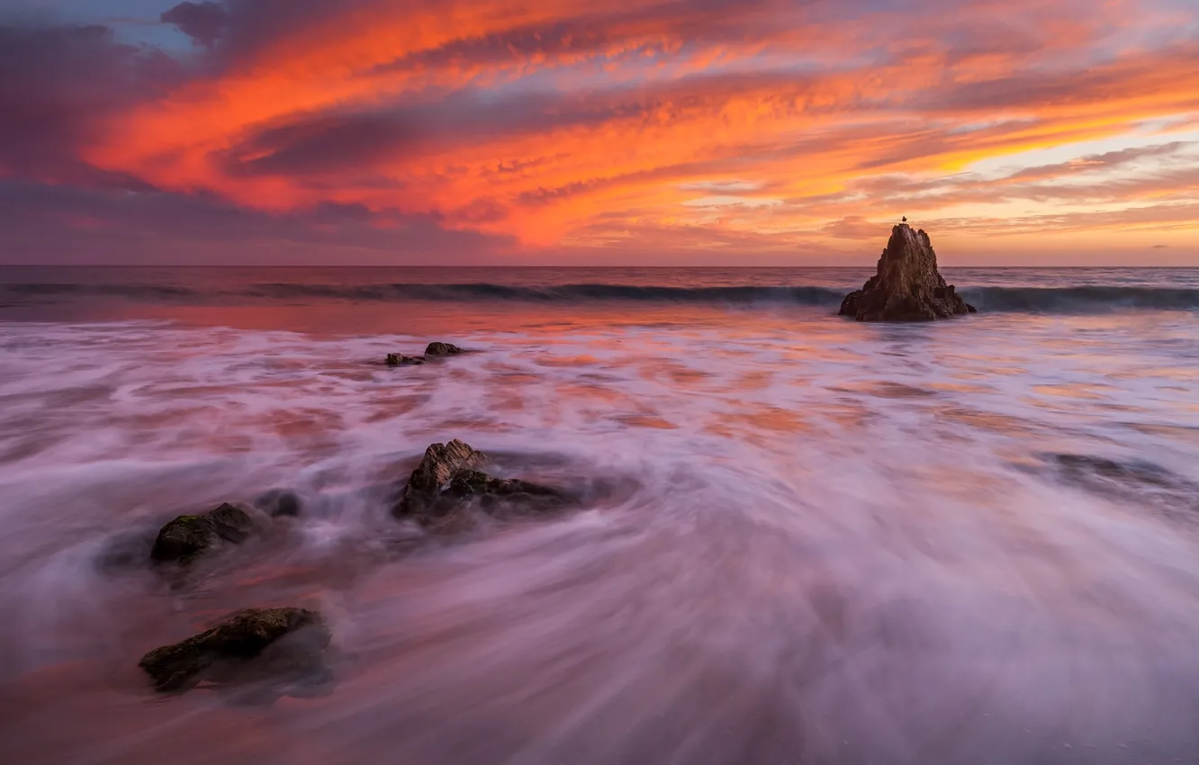 Photo wallpaper sea, beach, rocks, dawn, coast