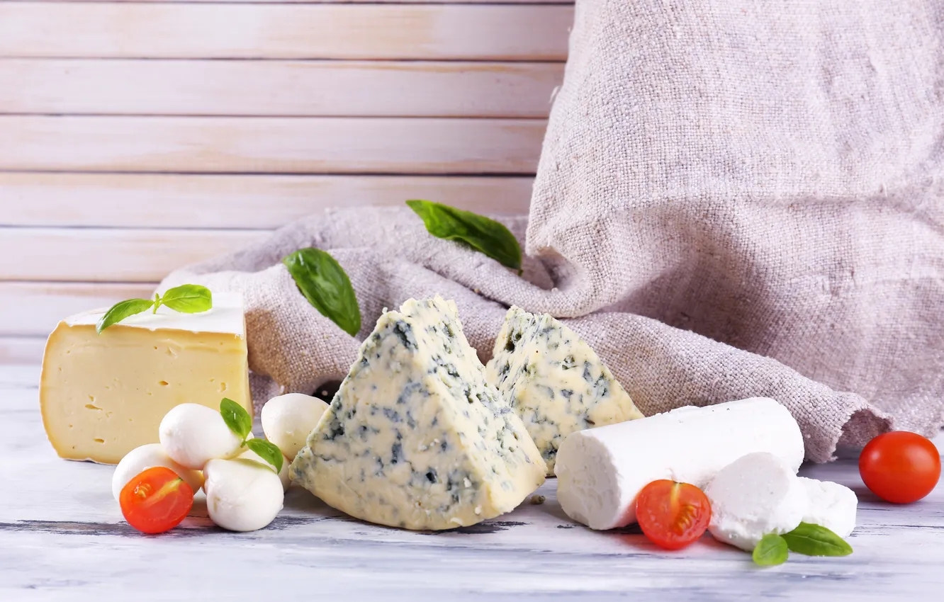 Photo wallpaper greens, cheese, tomatoes