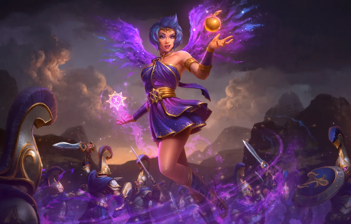 Photo wallpaper girl, war, magic, apples, battle