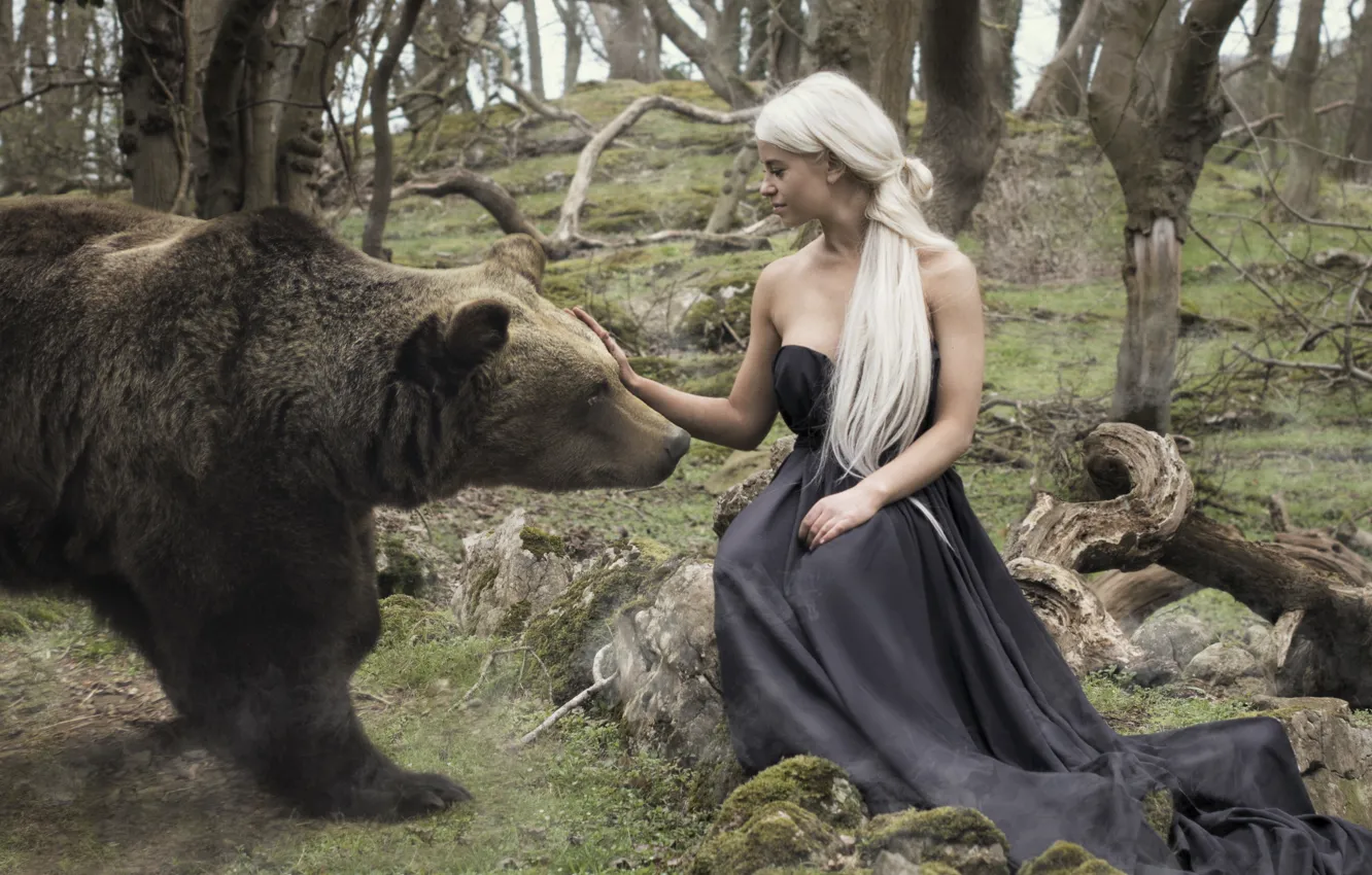 Photo wallpaper girl, the situation, bear
