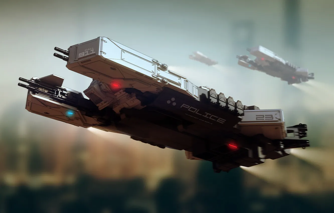 Photo wallpaper style, future, fiction, transport, police, technique, art, the concept